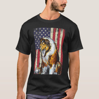 American Flag Rough Collie Patriotic Flag T-Shirt