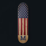 American Flag Rustic Personalised Monogram Skateboard<br><div class="desc">USA American Flag skateboard in a distressed worn grunge design on wood . This united states of america flag skateboard design with stars and stripes in red white and blue is perfect for military, graduation gifts. Personalise this american flag skateboard with monogram initial. COPYRIGHT © 2020 Judy Burrows, Black Dog...</div>