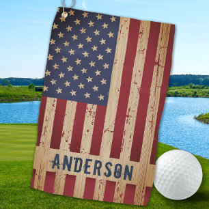  American Flag Rustic Personalised Patriotic Golf Towel