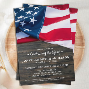 American Flag Rustic Veteran Celebration Of Life Invitation