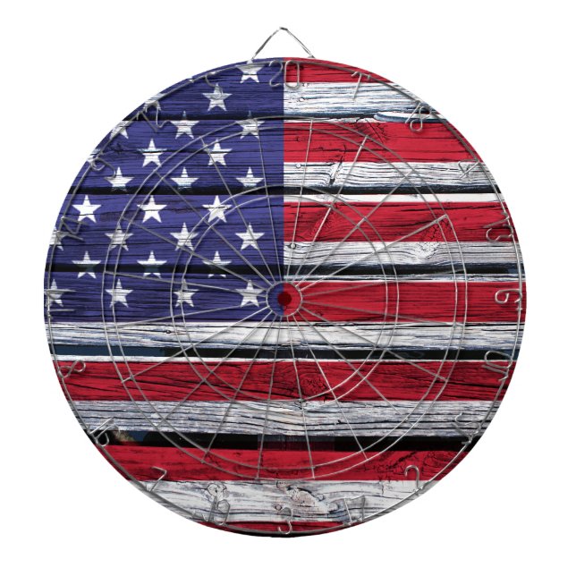 American Flag Rustic Wood Dartboard (Front)