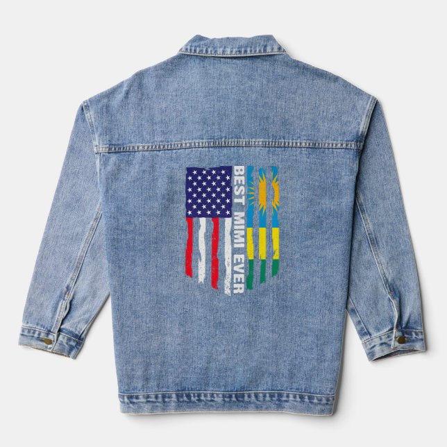 American Flag & Rwanda Flag Best Mimi Ever Patriot Denim Jacket (Back)