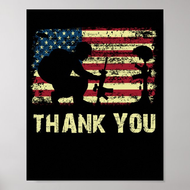 American Flag s Thank you Veterans Patriotic Poster (Front)