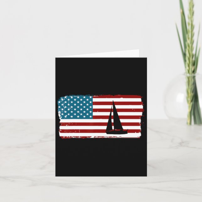American Flag Sailing Cute Boating Gift  Card (Front)