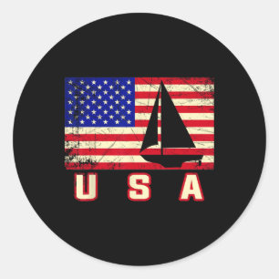 American Flag Sailing Cute Boating Gift For Women  Classic Round Sticker