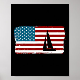 American Flag Sailing Cute Boating Gift Poster