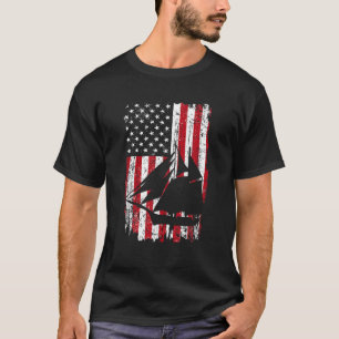 American Flag Sailing Pontoon Captian Father's Day T-Shirt