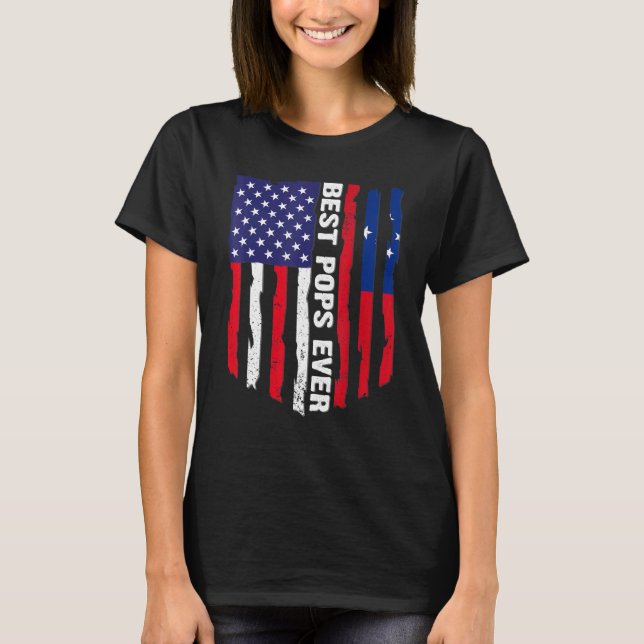American Flag & Samoa Flag Best Pops Ever Family T-Shirt (Front)