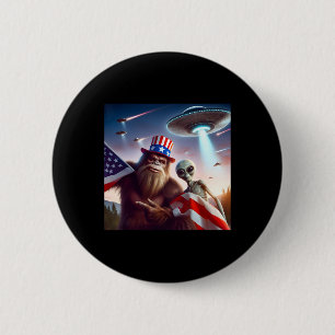 American Flag Sasquatch With Alien Ufo Bigfoot 4th 6 Cm Round Badge