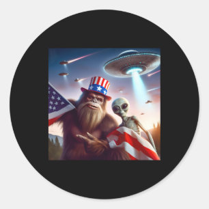 American Flag Sasquatch With Alien Ufo Bigfoot 4th Classic Round Sticker