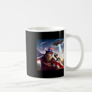 American Flag Sasquatch With Alien Ufo Bigfoot 4th Coffee Mug