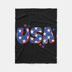 American Flag Sasquatch With Alien Ufo Bigfoot 4th Fleece Blanket