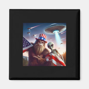 American Flag Sasquatch With Alien Ufo Bigfoot 4th Magnet