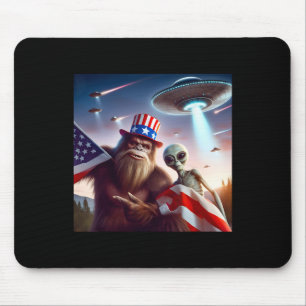 American Flag Sasquatch With Alien Ufo Bigfoot 4th Mouse Pad