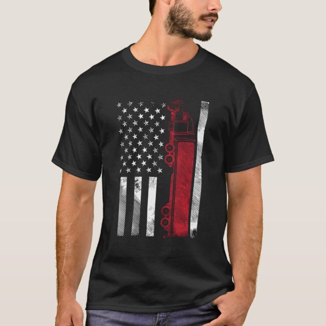 American Flag Semi Truck 18 Wheeler Us Trucker Dri T-Shirt (Front)