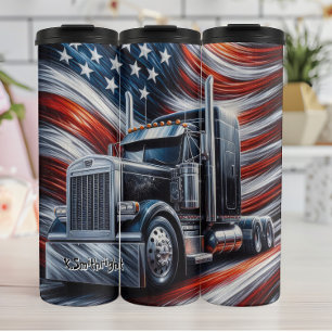 American Flag Semi-Truck Illustration Thermal Tumbler