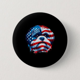 American Flag Shih Tzu 4th Of July Patriotic Shih 6 Cm Round Badge