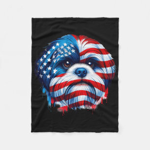 American Flag Shih Tzu 4th Of July Patriotic Shih  Fleece Blanket