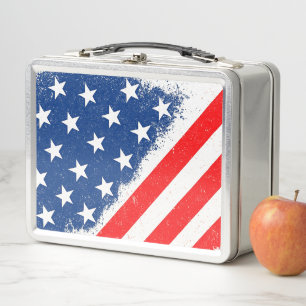 American Flag Shirt USA Patriotic Star Stripes Metal Lunch Box