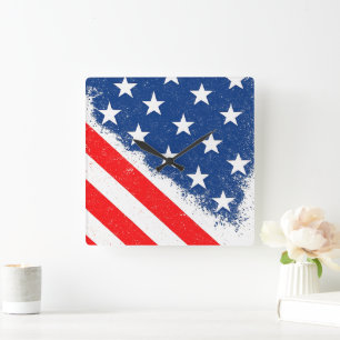 American Flag Shirt USA Patriotic Star Stripes Square Wall Clock