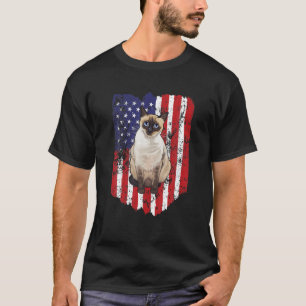 American Flag Siamese 4Th Of July Cat T-Shirt