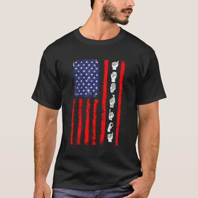 American Flag Sign Language T-Shirt (Front)