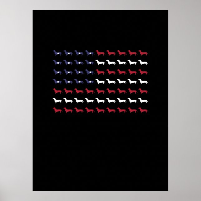American Flag Silhouette Dachshund 4th Of July Poster (Front)