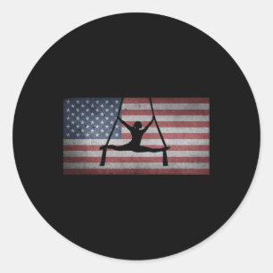American Flag Silhouette Gymnastics Aerial Silk Wo Classic Round Sticker