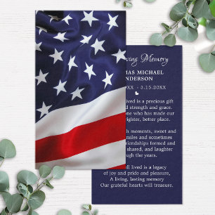 American Flag Simple Funeral Memorial Prayer Card