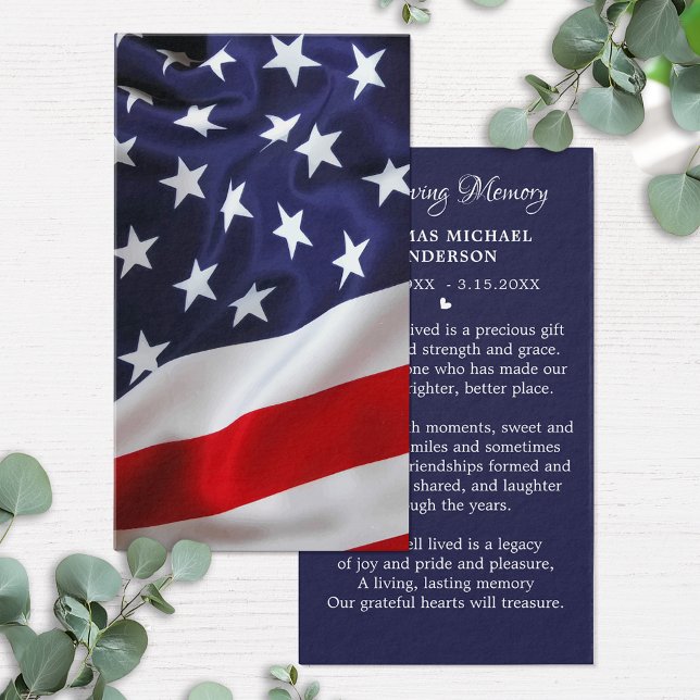 American Flag Simple Funeral Memorial Prayer Card (Creator Uploaded)