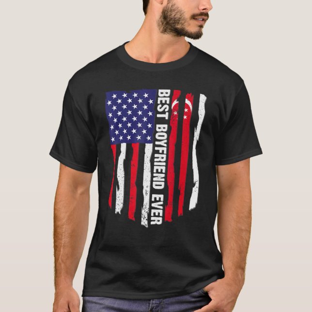 American Flag & Singapore Flag Best Boyfriend Ever T-Shirt (Front)