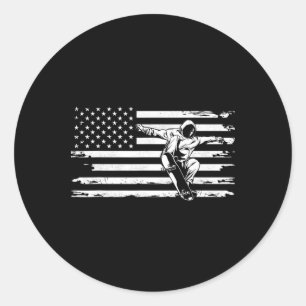 American Flag Skateboarding Clothing - Skateboard Classic Round Sticker