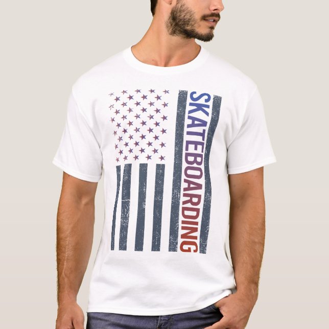 American Flag Skateboarding Skateboard T-Shirt (Front)
