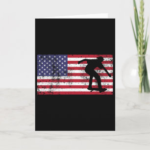 American Flag Skater Skateboarding July 4th Usa T  Card