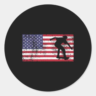 American Flag Skater Skateboarding July 4th Usa T  Classic Round Sticker