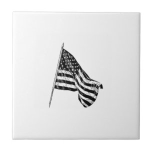 American Flag Sketch Ceramic Tile