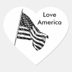 American Flag Sketch Custom Heart Sticker