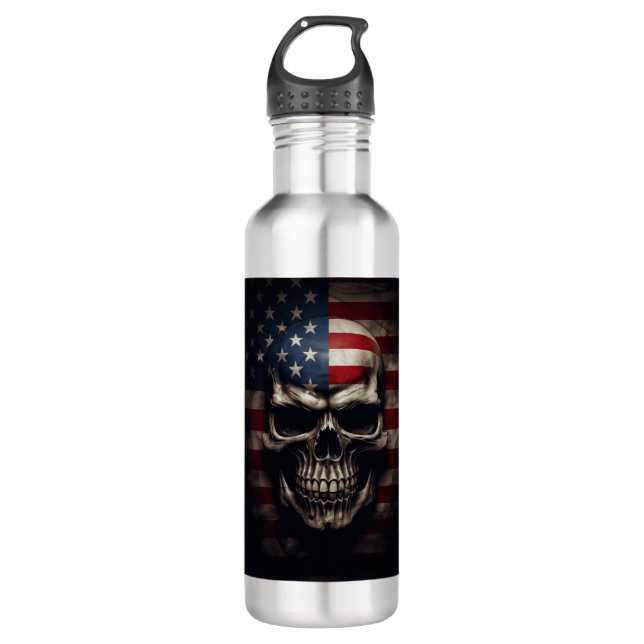American Flag Skull  710 Ml Water Bottle (Front)