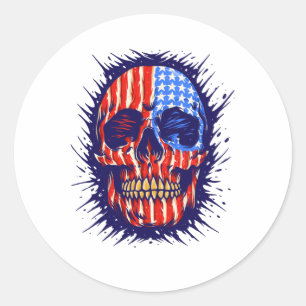 American Flag Skull Art - Gold Dental Gift Classic Round Sticker