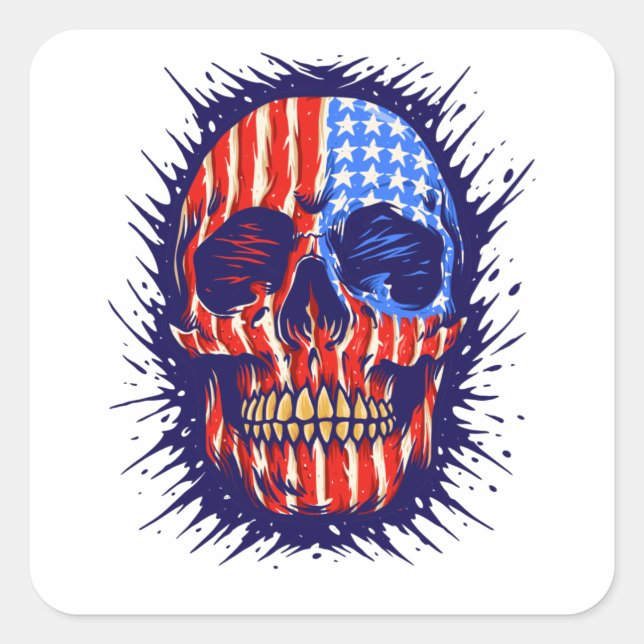 American Flag Skull Art - Gold Dental Gift Square Sticker (Front)
