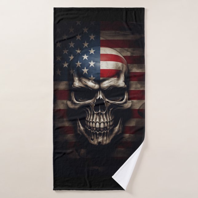 American Flag Skull  Bath Towel (Bath Towel)