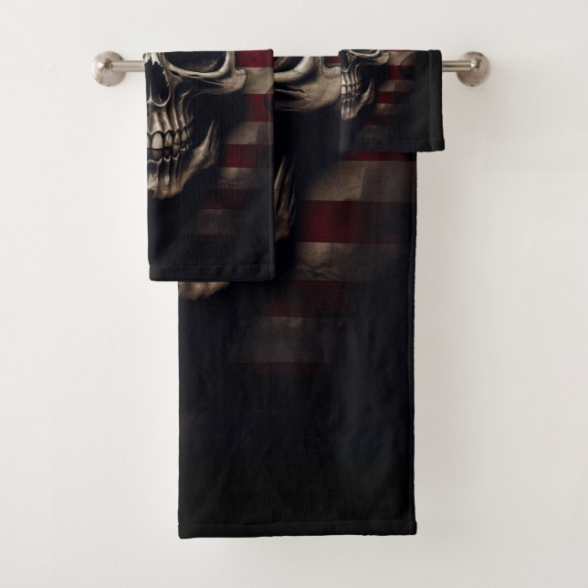 American Flag Skull  Bath Towel Set (Insitu)