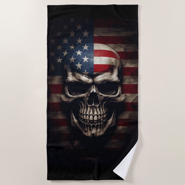 American Flag Skull  Beach Towel (Front)