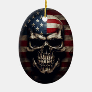 American Flag Skull Ceramic Ornament