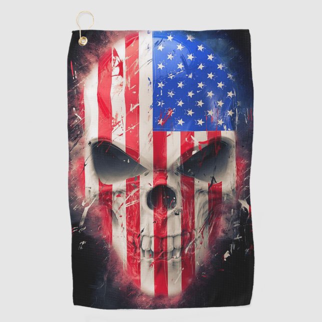 American Flag Skull Golf Towel (Front)