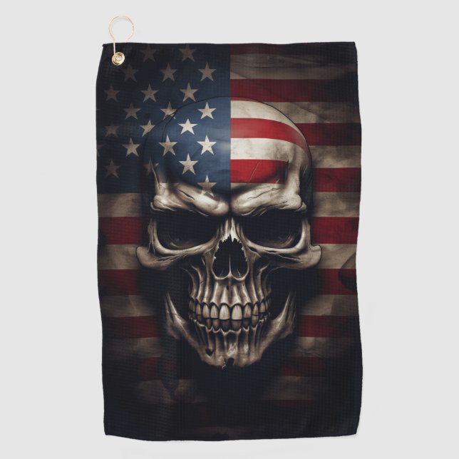 American Flag Skull  Golf Towel (Front)