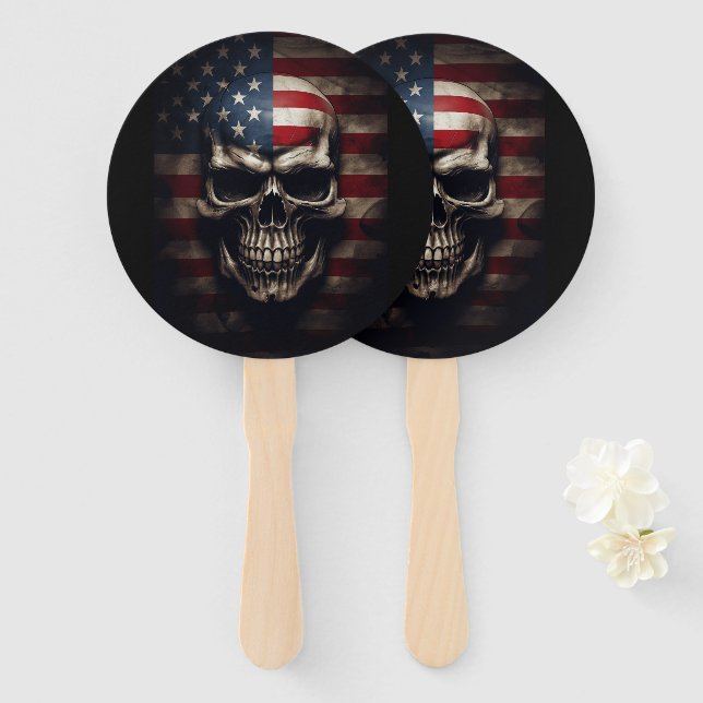 American Flag Skull  Hand Fan (Front and Back)