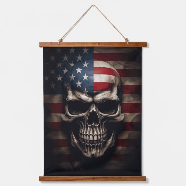 American Flag Skull  Hanging Tapestry (Front)