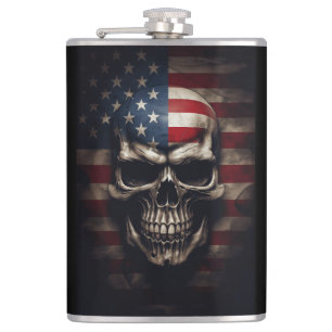 American Flag Skull  Hip Flask