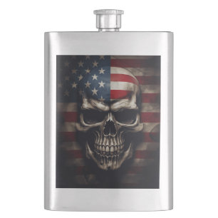 American Flag Skull  Hip Flask